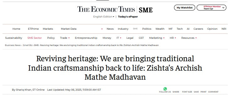 Economic Times: Zishta's Archish Mathe Madavan Interview