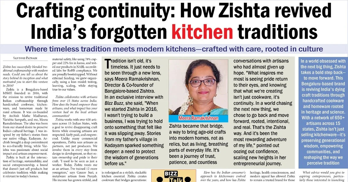 Zishta Featured in Bizz Buzz: Reviving Traditional Indian Cookware Through Artisan Wisdom
