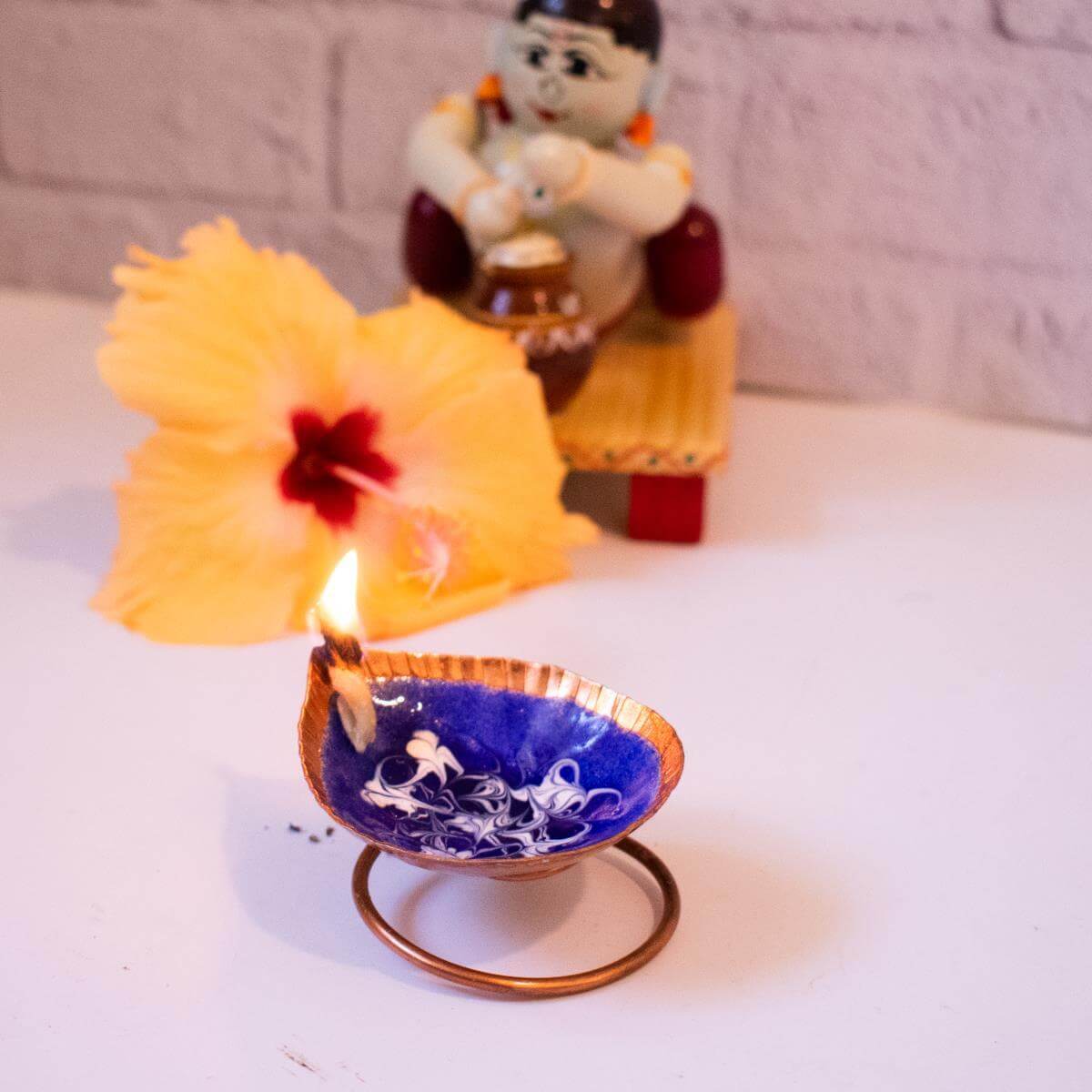 Copper Enamel Spring Diya-Lamp-2-Navratri Gift-Zishta Traditional Home Decor