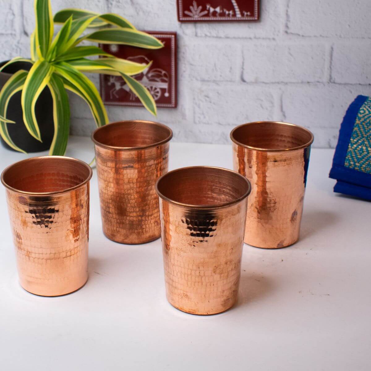 Copper Water Tumbler Glass-Set of 4-2-Zishta Serveware