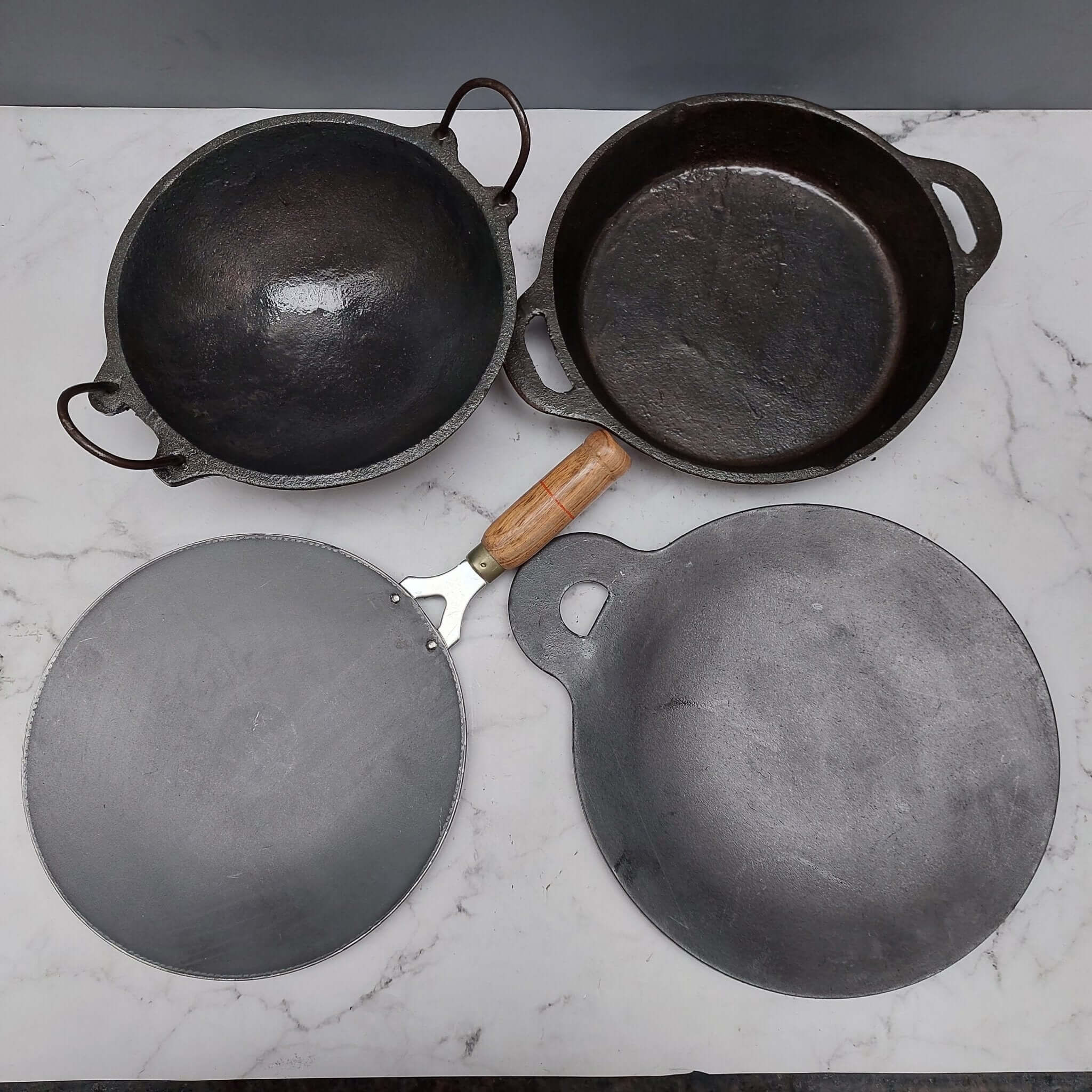 All Day Cast Iron Set Combo-Kadai Roti Tawa Loop Skillet Dosa Tawa Combo 1-Zishta Traditional Cookware