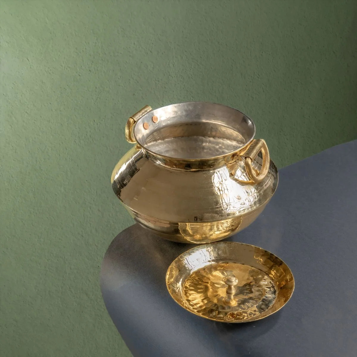 Brass Biryani Handi with Lid Top View-Zishta Traditional Cookware