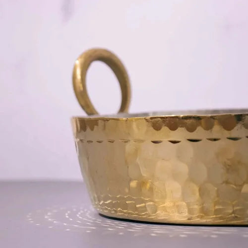 Brass Jalebi Pan Cooking Pan with handle on a white background-Zishta Traditional Cookware