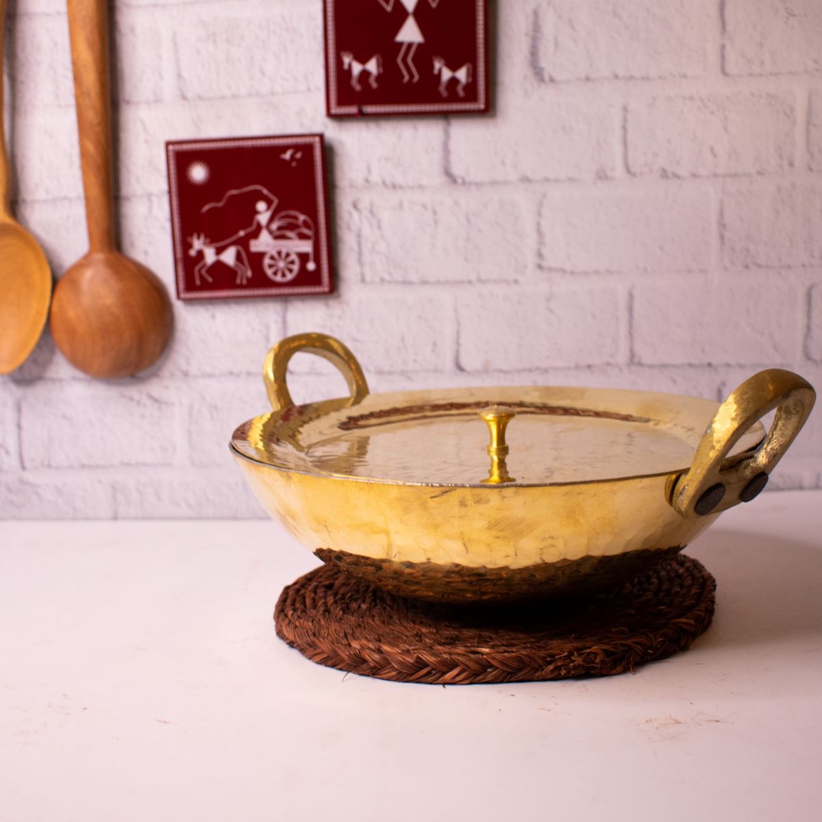 Brass Kadai With Lid-1-Zishta Traditional Cookware