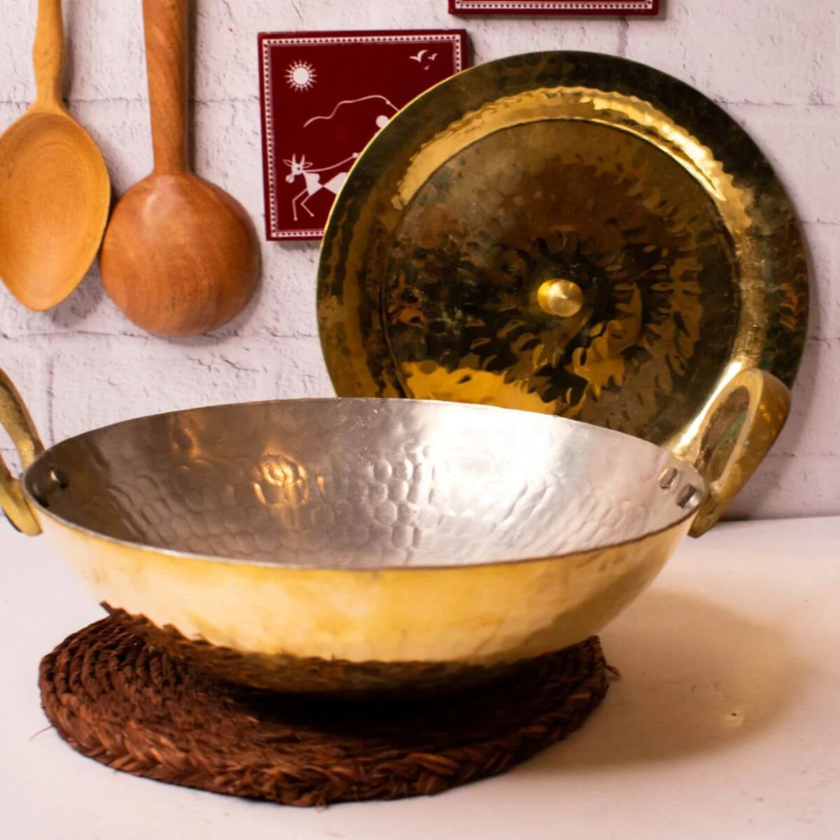 Brass Kadai with Lid in the Background-Zishta Traditional Cookware
