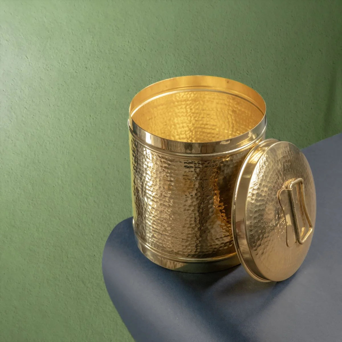 Brass Pawali Drum and Lid Top View-Zishta Traditional Kitchen Storage Containers