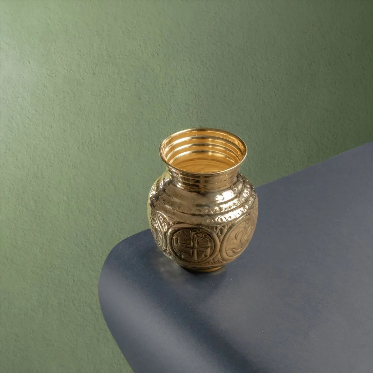 Brass Pooja Kalash Top View-Zishta Traditional Puja Essentials