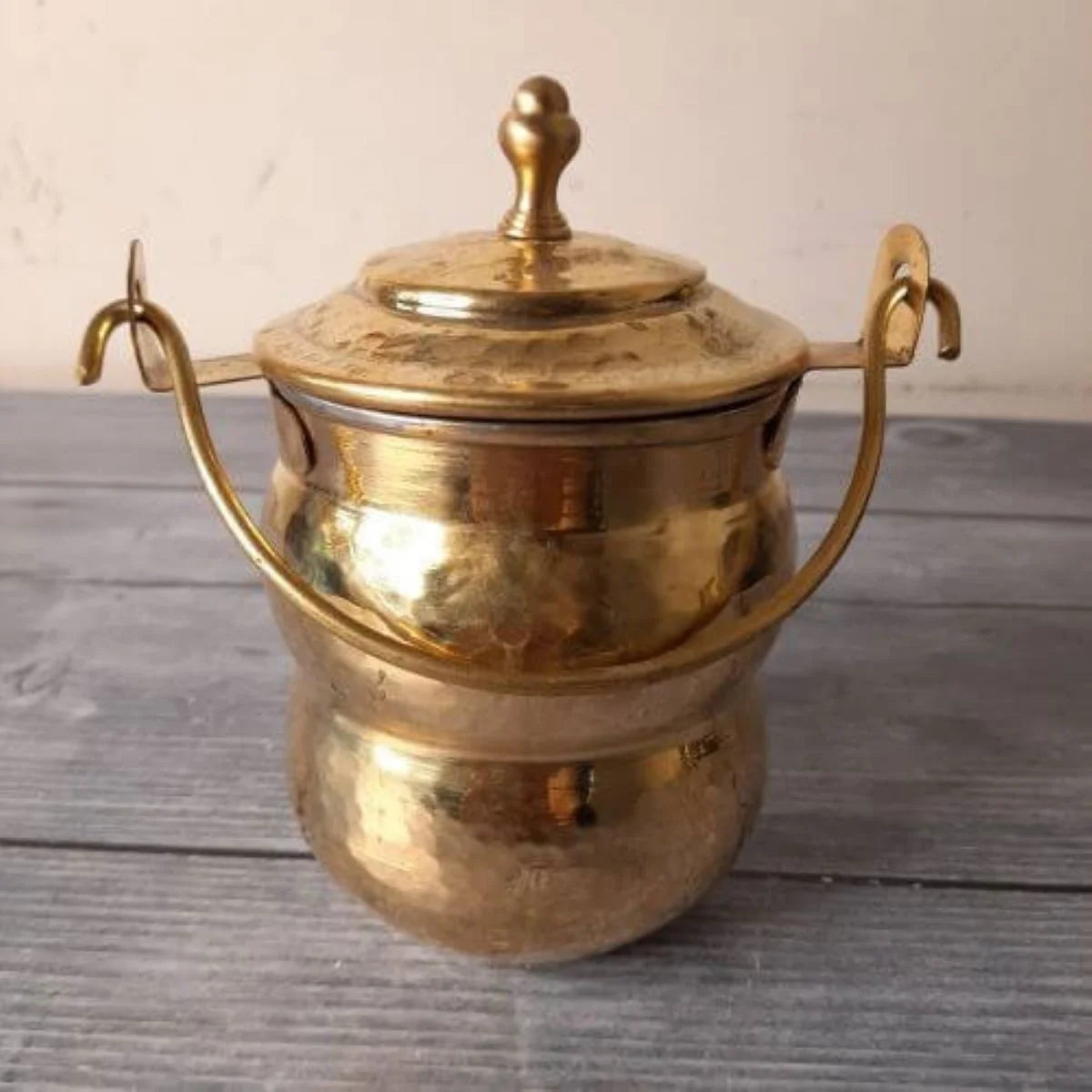 Brass Pot Shaped Ghee Thooku Closer View-Zishta Kitchen Food Storage Containers