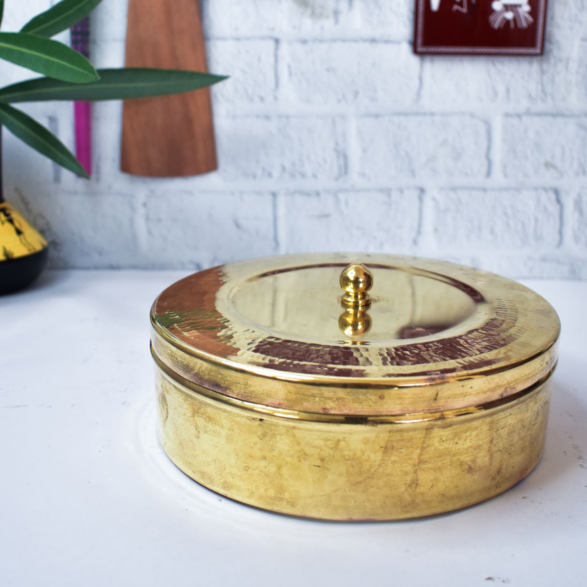 Traditional Brass Roti Box-Tin Coating-1-Zishta Storage Containers