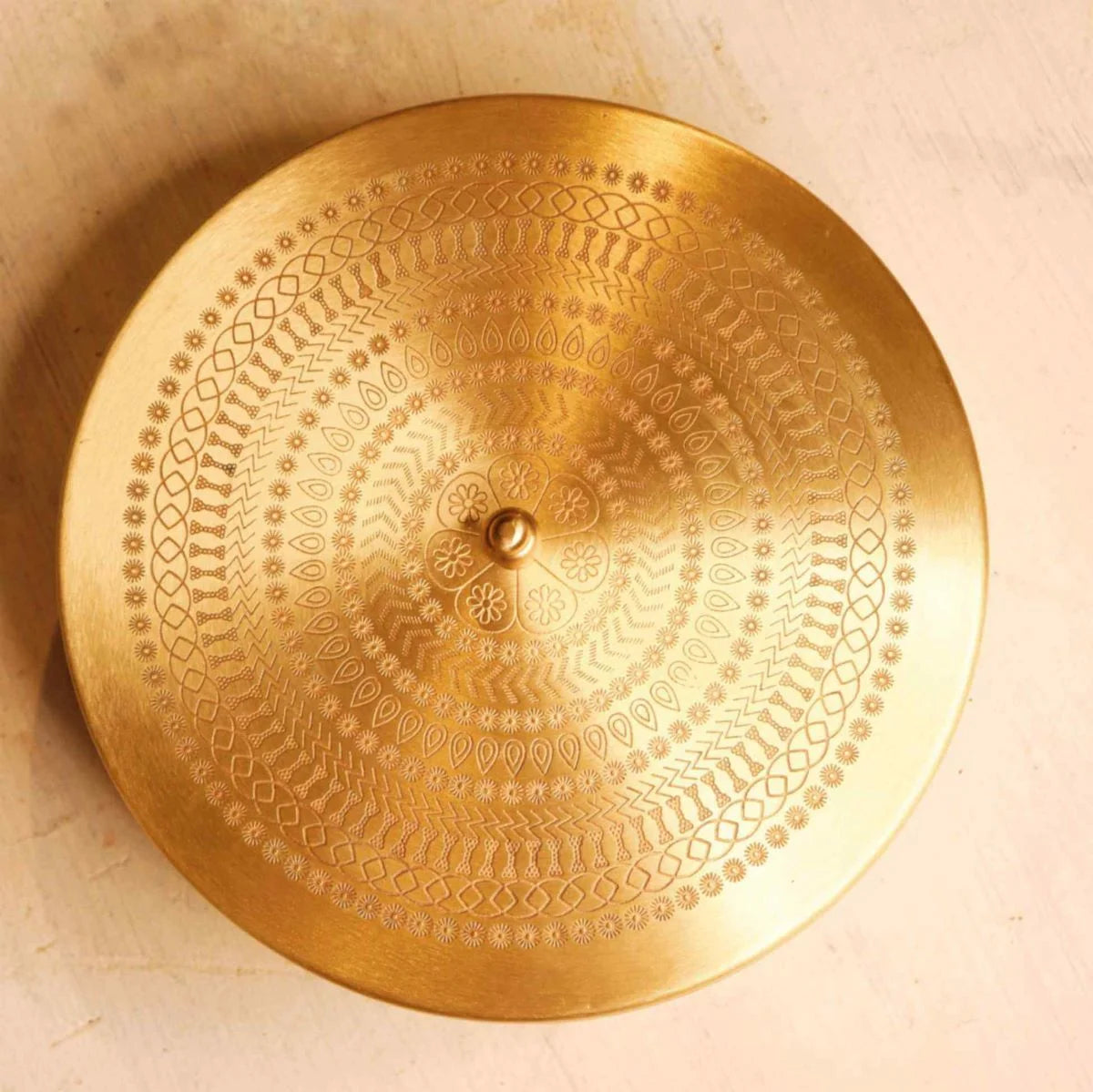 Brass Roti Box with Mandala Art Design Top View-Zishta Food Storage Containers
