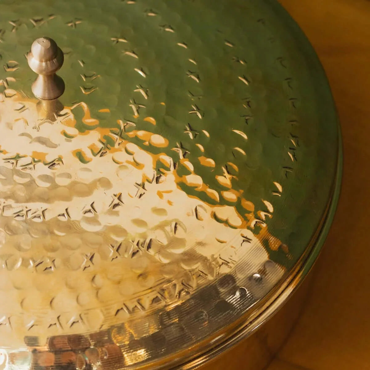 Close-up of Spice Box lid with intricate patterns on a wooden surface-Zishta Traditional Kitchen Storage Containers