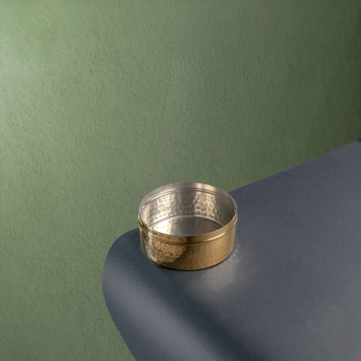 Brass Storage Dabba Hammered Inside Top View-Zishta Traditional Food Storage Containers