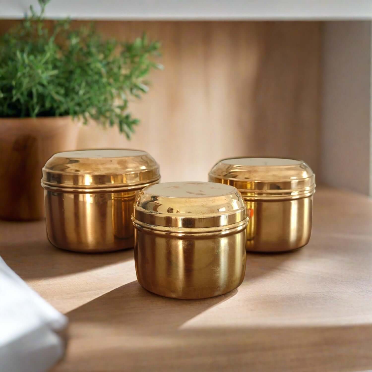 Brass Storage Tiffin Box Containers With tin Coating-3-Sizes-Zishta Traditional Food Containers