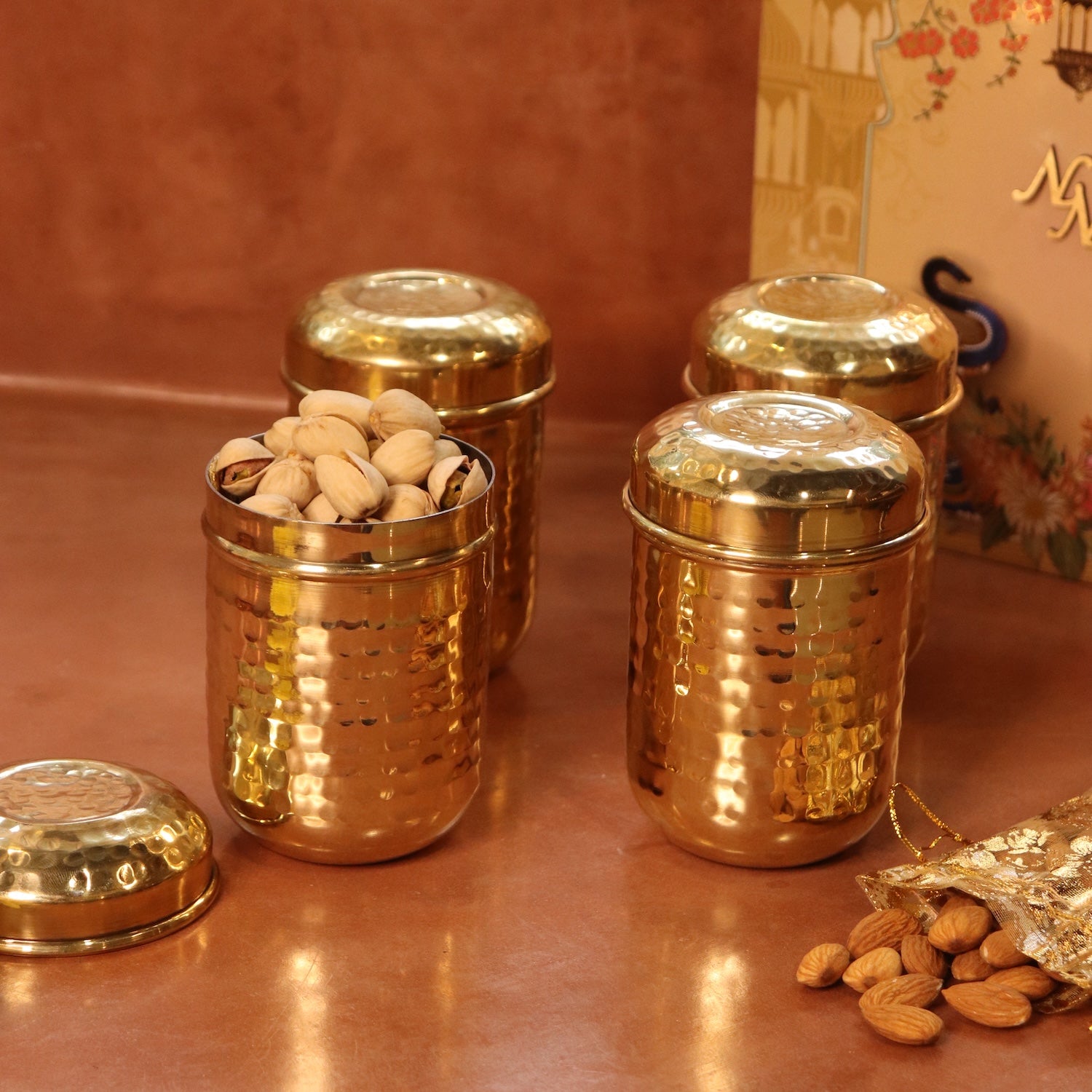 Brass Storage Canister Hammered Small (Set of 2)