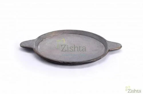 Cast Iron Raised Edge Fry Pan with handles on a white background-Zishta Traditional Cookware