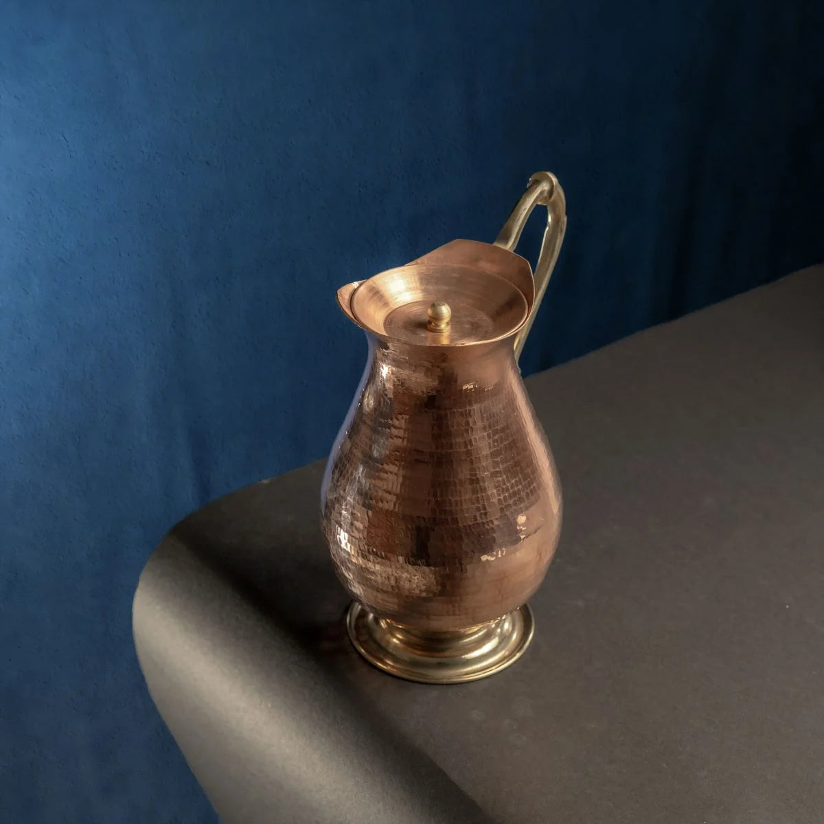 Copper Curved Water Jug Top View-Zishta Traditional Serveware