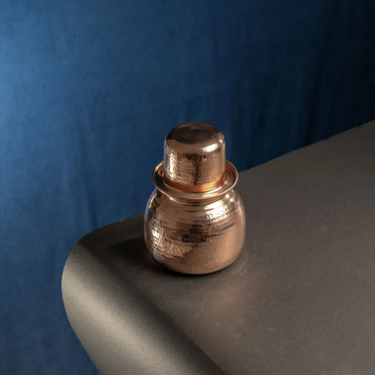 Copper Sombu Water Pot with Cup Top View-Zishta Traditional Serveware