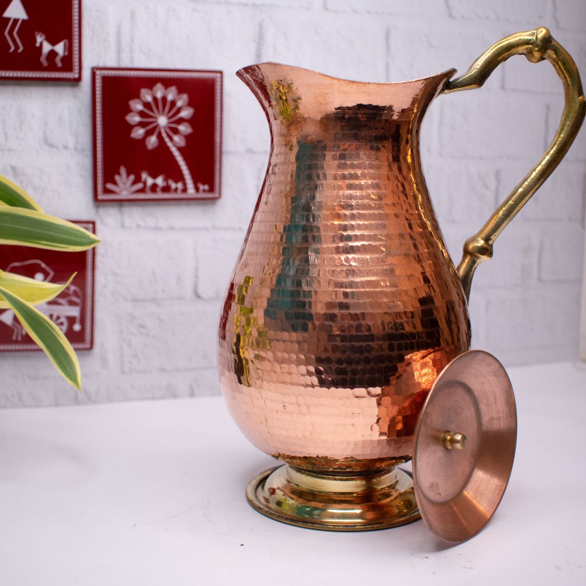 Copper Water Curved Jug-Traditional Design-3-Zishta-Serveware