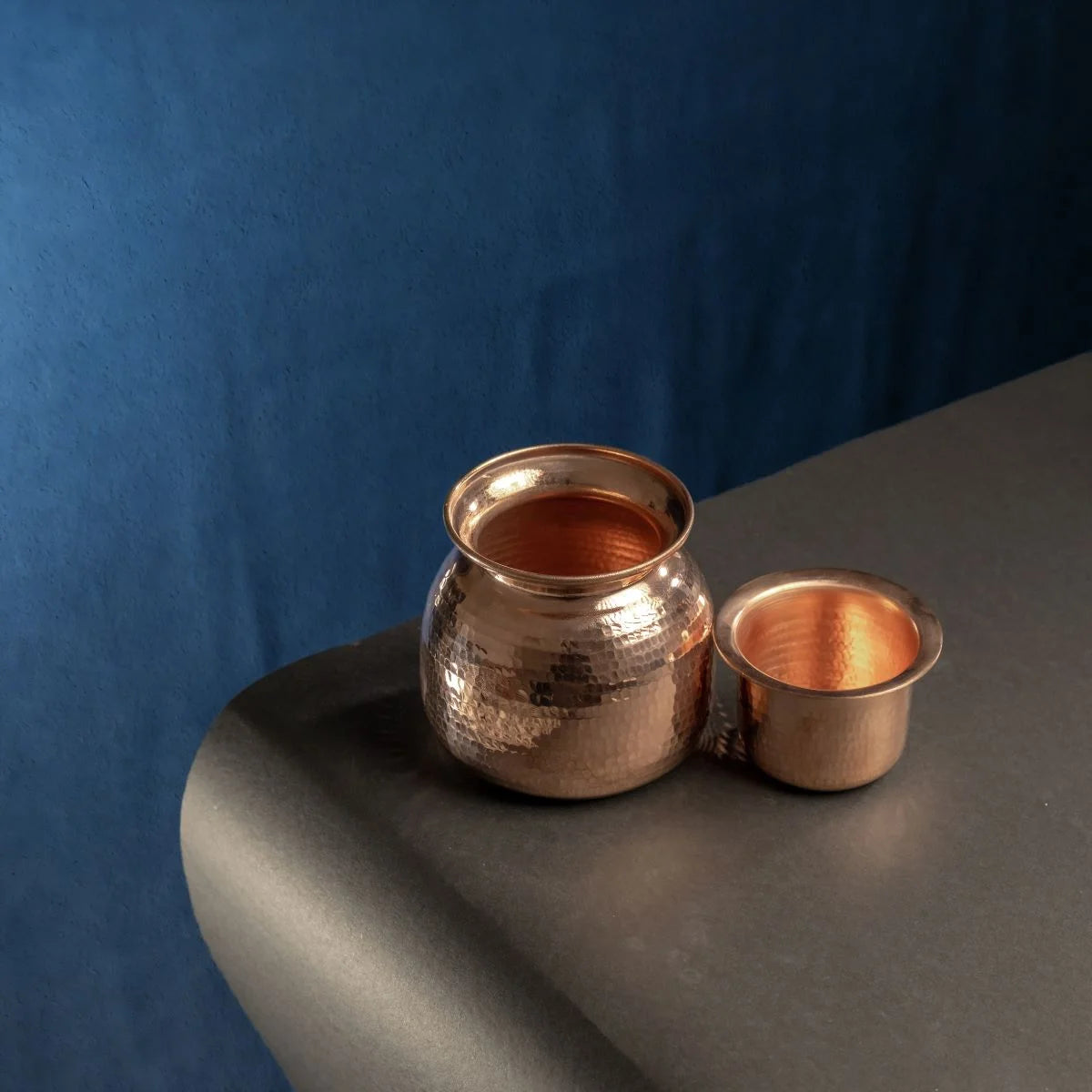 Copper Water Pot with Cup Top View-Zishta Traditional Serveware