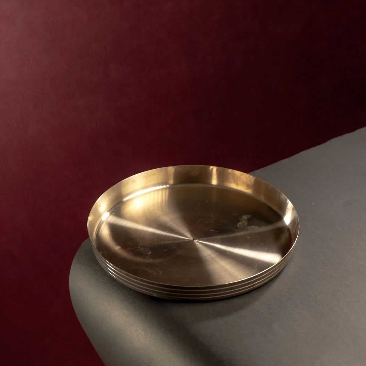 Kansa Thali Gujarat Dinner Plate Top View-Zishta Traditional Bronze Serveware