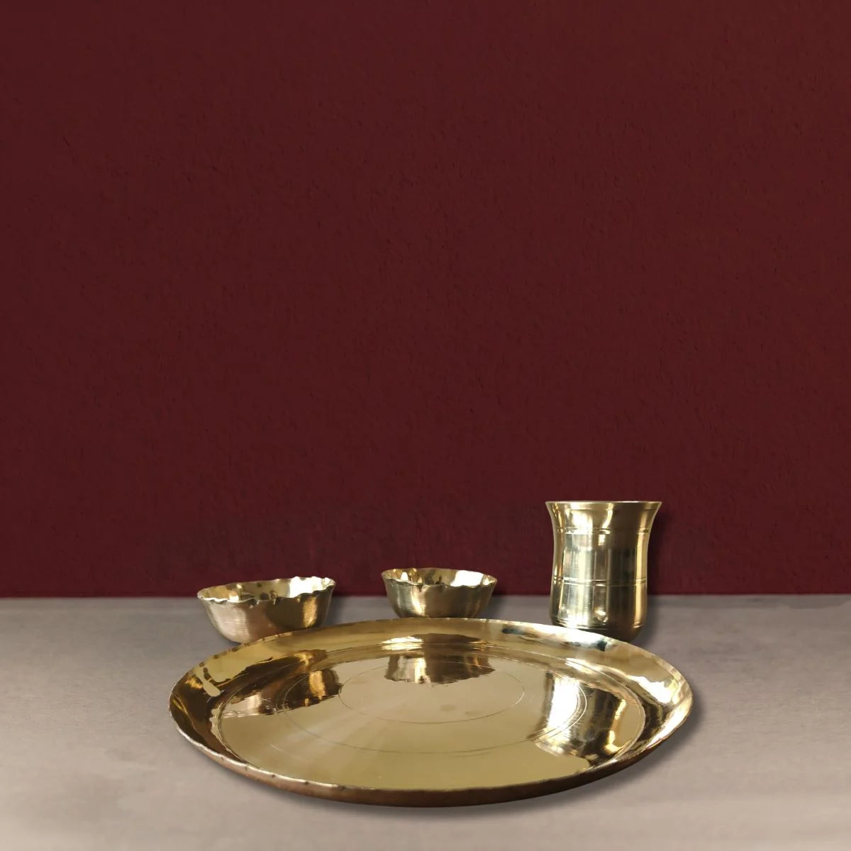 Kansa Thali Set Lehri. Handcrafted Dinner Plate Set from West Bengal-ZIshta Traditional Dinnerware