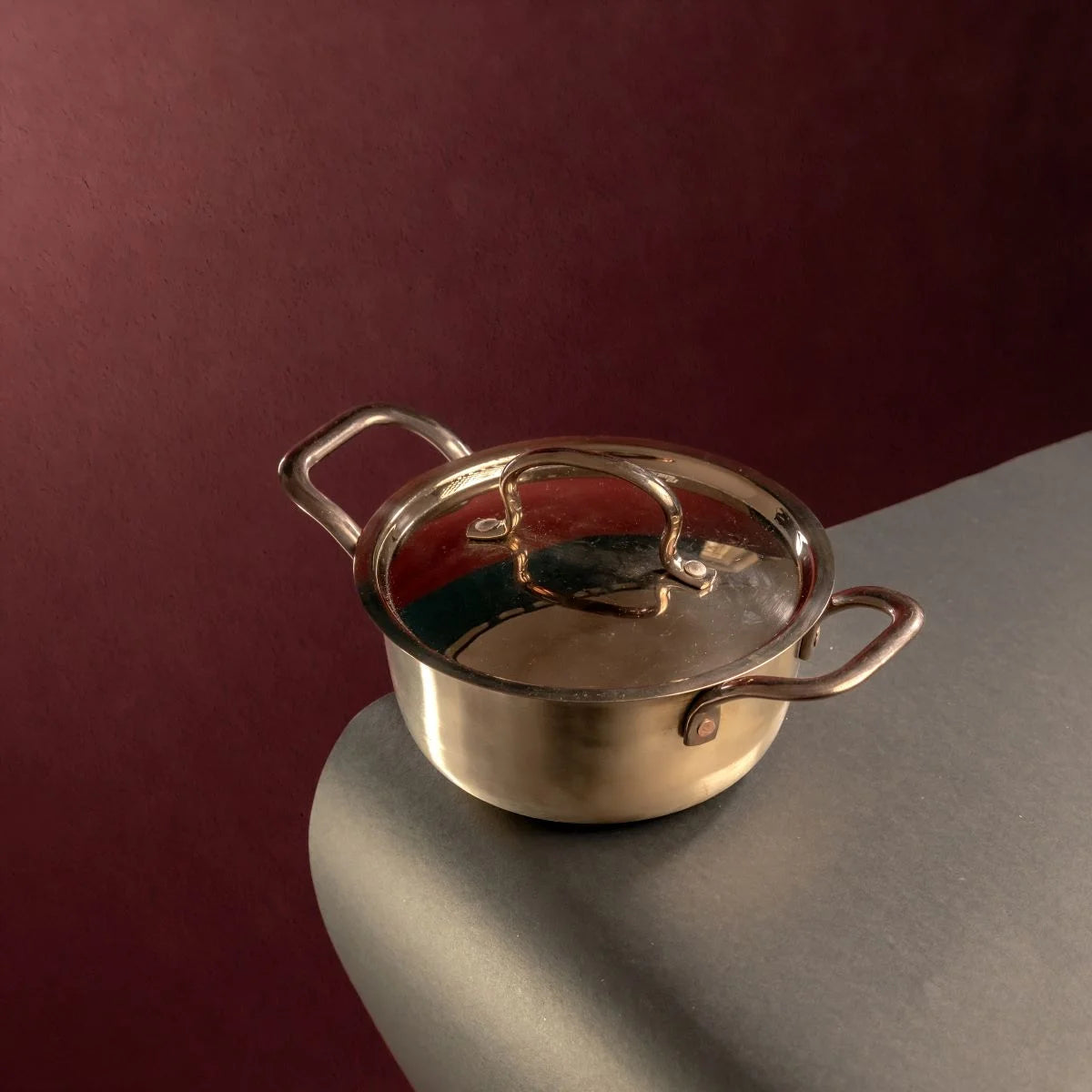 Kansa Tulsi Casserole Cooking Pot with Lid Top View-Zishta Traditional Bronze Cookware