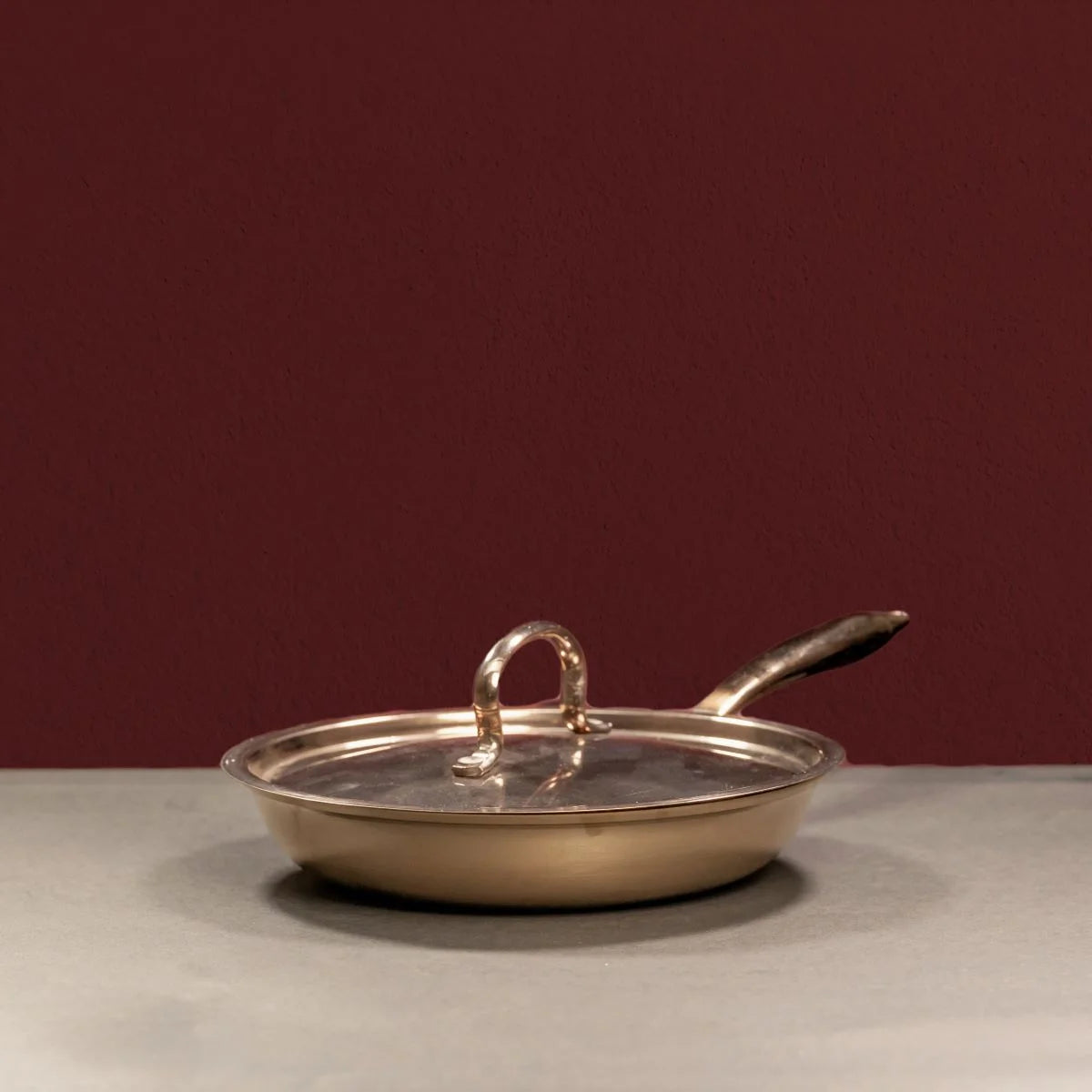 Tulsi Kansa Fry Pan with Lid-Zishta Traditional Bronze Cookware