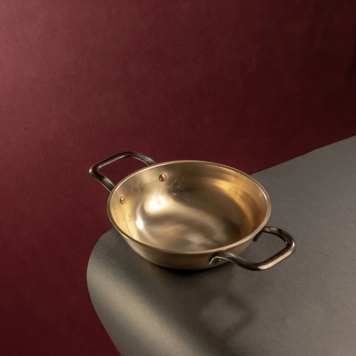 Kansa Tulsi Kadai with Heat Resistant Handles-Zishta Traditional Bronze Cookware