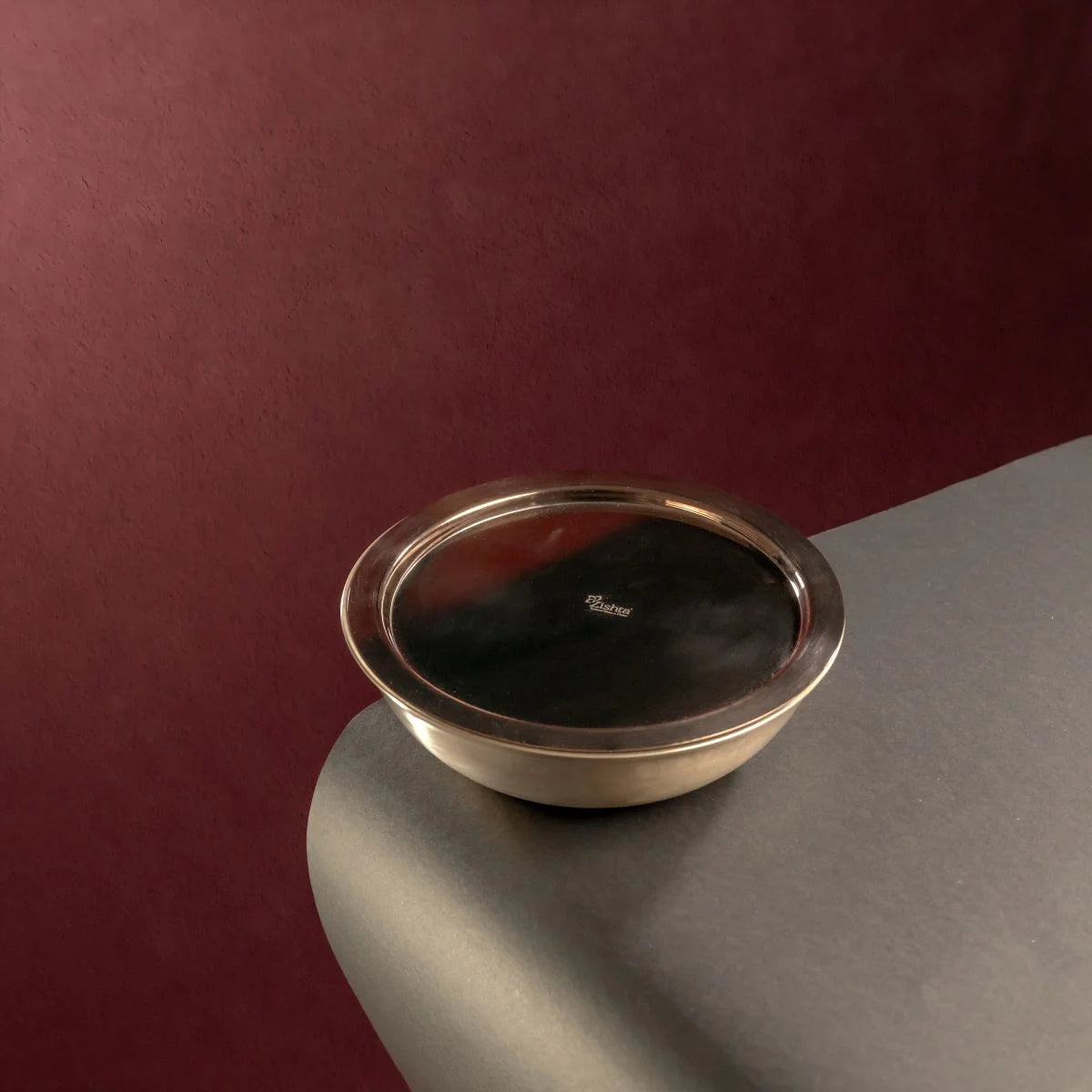 Kansa Tulsi Tasla with Lid Top View-Zishta Traditional Bronze Cookware