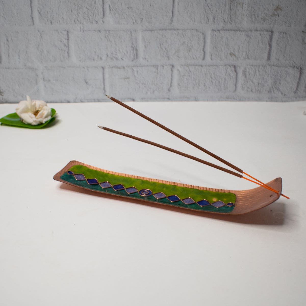 Meenakari Copper Enamel Incense Stick Holder-Rectangle-1-Zishta Home Decor