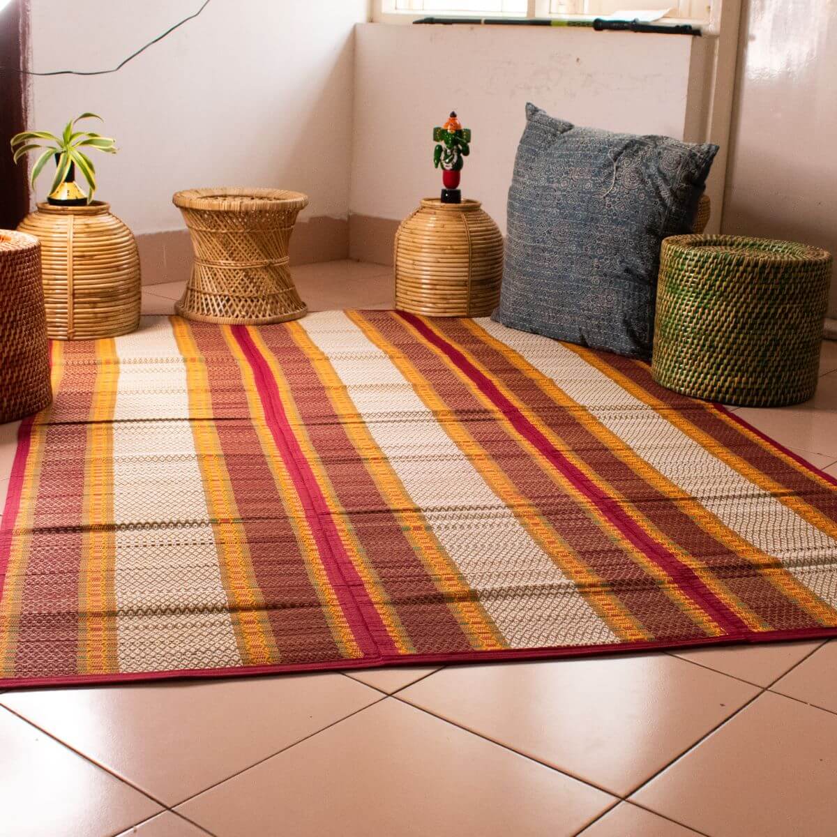 Madurkathi Mat Medium Maroon 3 Fold-Zishta Home Decor
