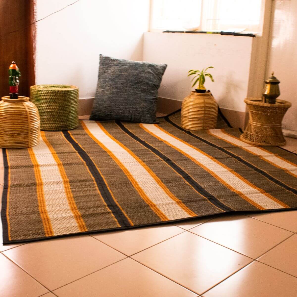 Madurkathi Mat Large Black 4 Fold-Zishta Home Decor
