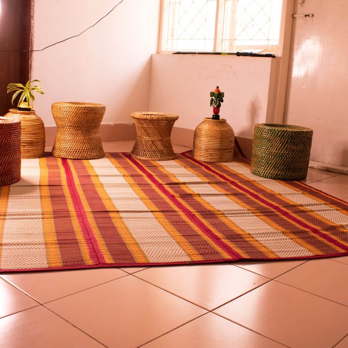 Madurkathi Mat Large Maroon 4 Fold-Zishta Home Decor