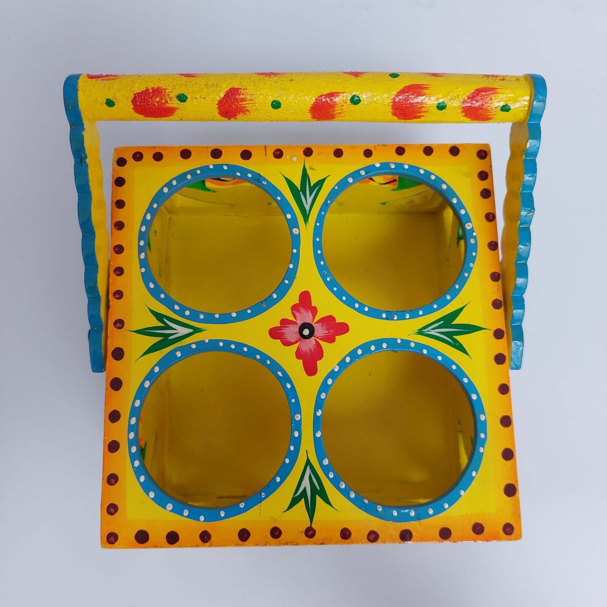 Handcrafted Varanasi Tea Glass Holder Yellow-Zishta Traditional Home Decor Toys