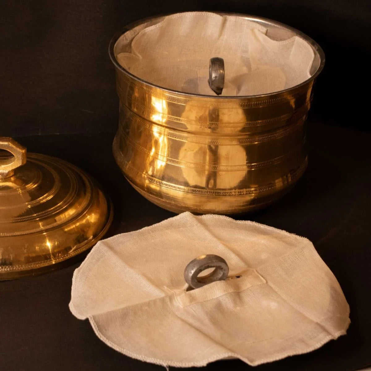 Traditional Brass Idli Maker Steamer with Cloth on Idli Plates-Zishta Traditional Cookware