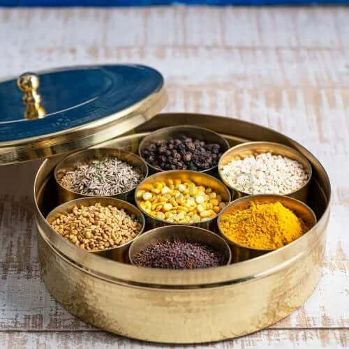 Traditional Brass Spice Box-Masala Dabba-Anjarai petti-Zishta Kitchen Accessories