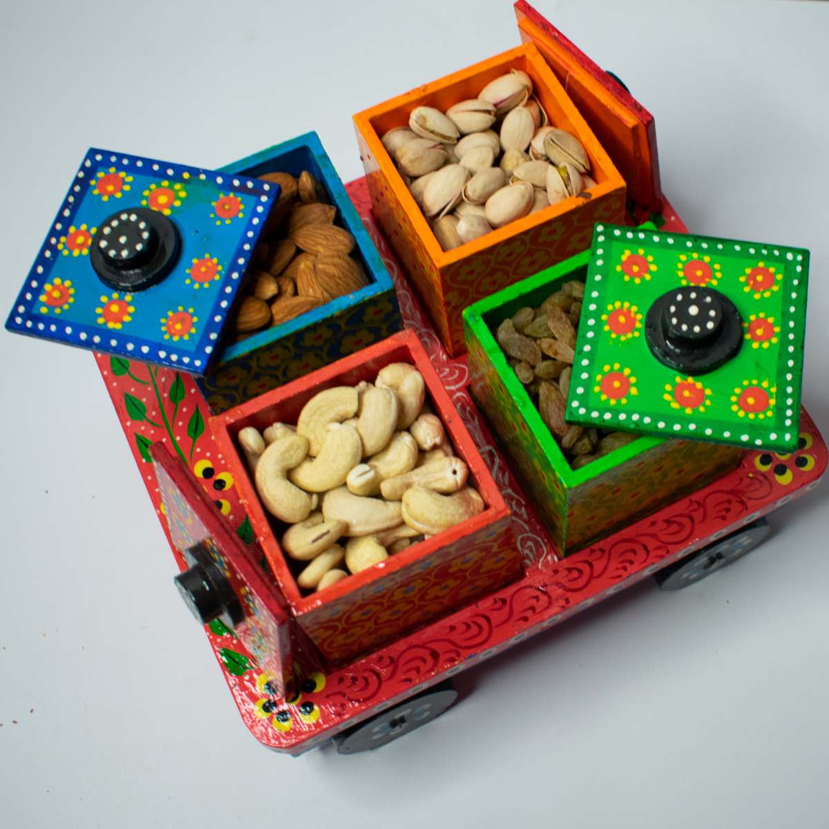 Wooden Push Cart Dry Fruit Box-4-Diali Gifts-Zishta Home Decor