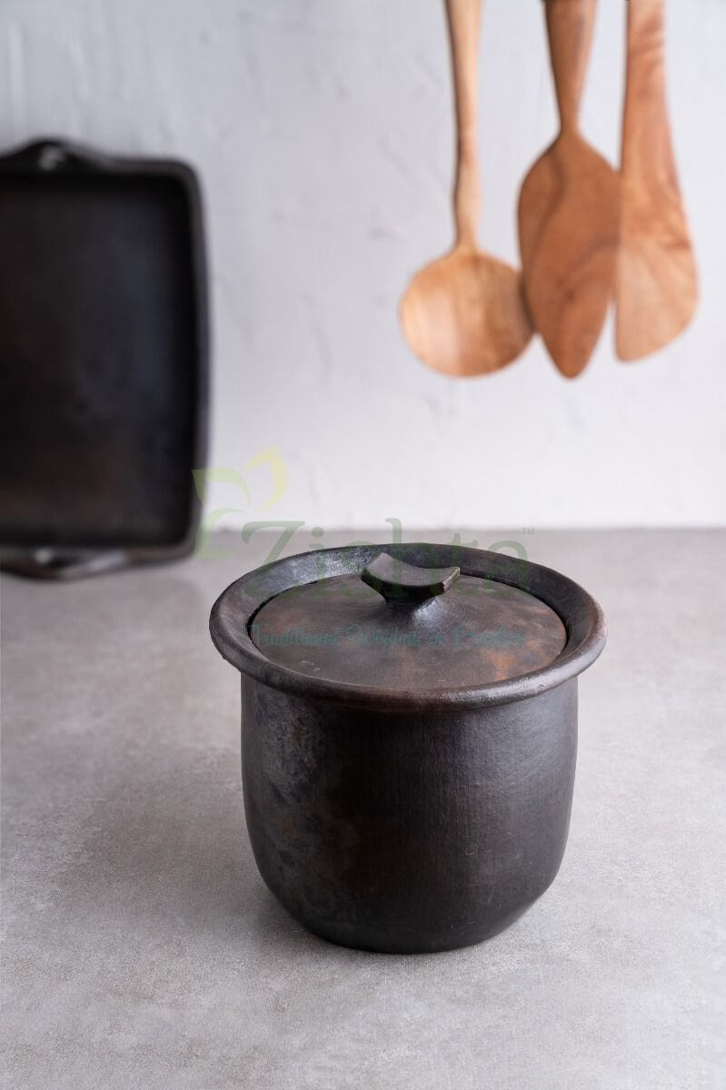Manipur Black Pottery Gravy Pot Tall 1-Zishta Traditional Cookware
