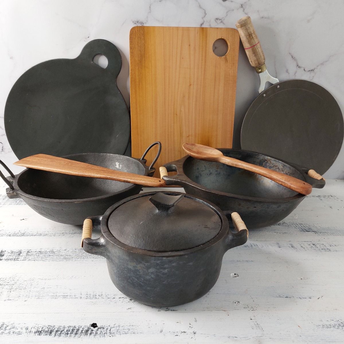 Beginners Manipur Black Pottery Combo Iron Cast Iron Neem Accessories-Zishta Traditional Cookware