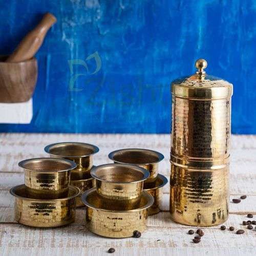 Brass Coffee Filter Large & Davara Tumbler Combo-Zishta Traditional Cookware