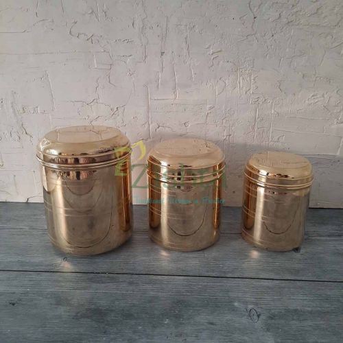 Brass Storage Curved Lid Containers Combo 1-Zishta Traditional Cookware