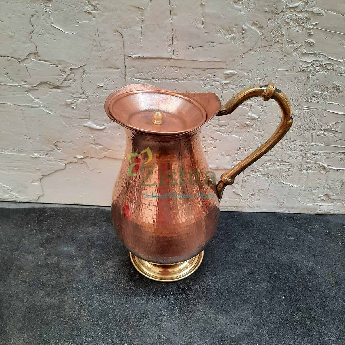 Copper Water Curved Jug With 4 Glasses 1-Zishta Traditional Cookware