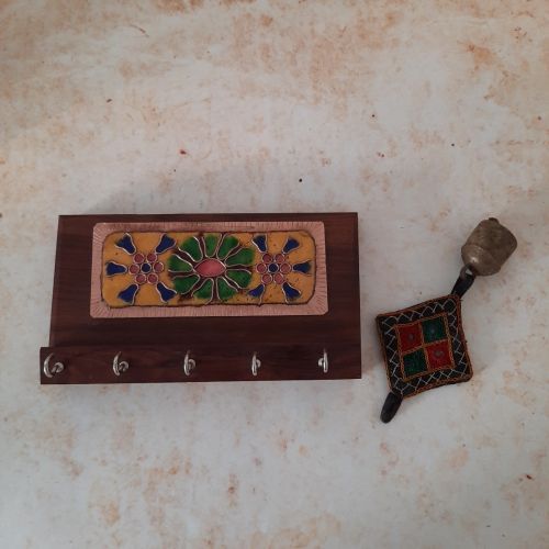 Meenakari Copper Enamel Key Holder 5Hooks 1-Zishta Traditional Cookware