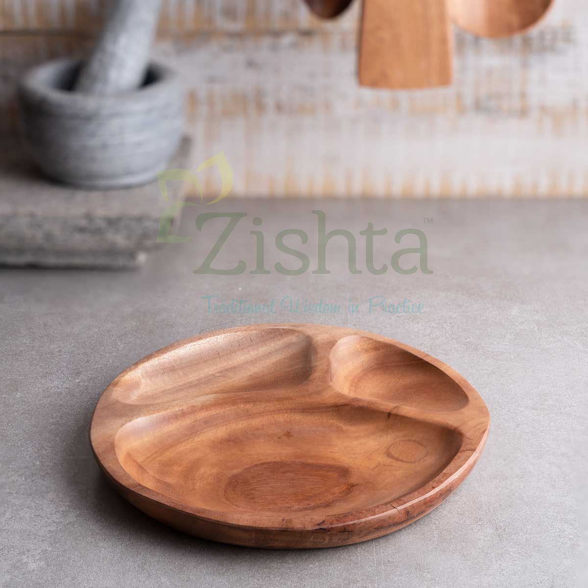 Neem Wood Dinner Plate Kids-Zishta Traditional Cookware