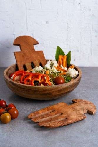 Neem Wood Salad Mixer 1-Zishta Traditional Cookware