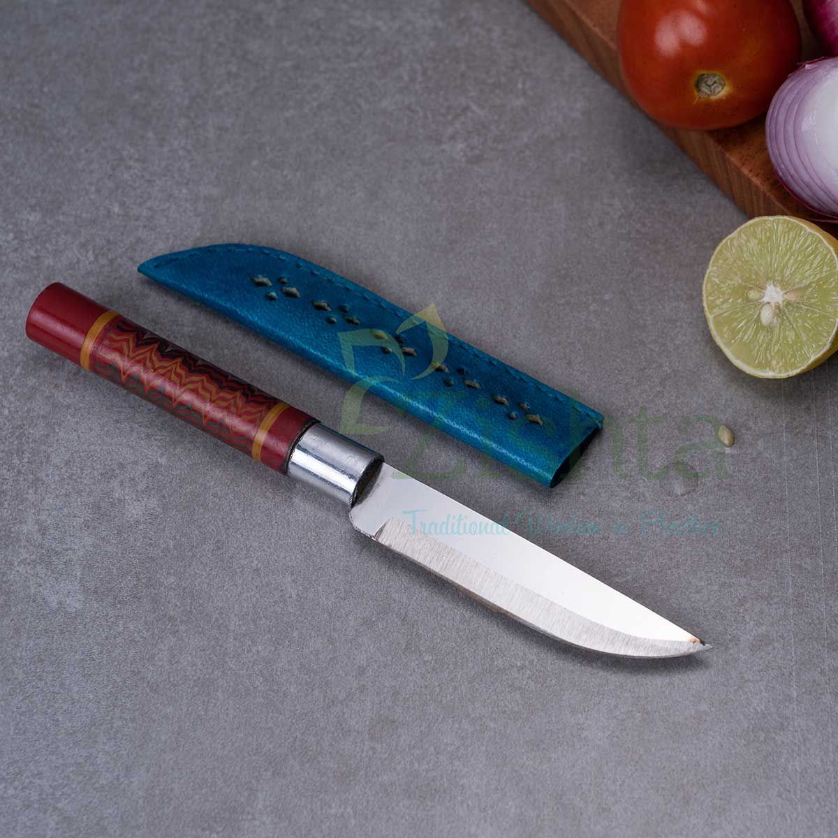 Reha Kitchen Fruit Knife With Lac Turned Wooden Handle-Zishta Traditional Cookware