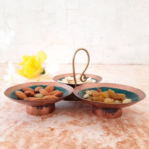 Meenakari Copper Enamel Dry Fruit Snack Bowl-Zishta Traditional Home Decor