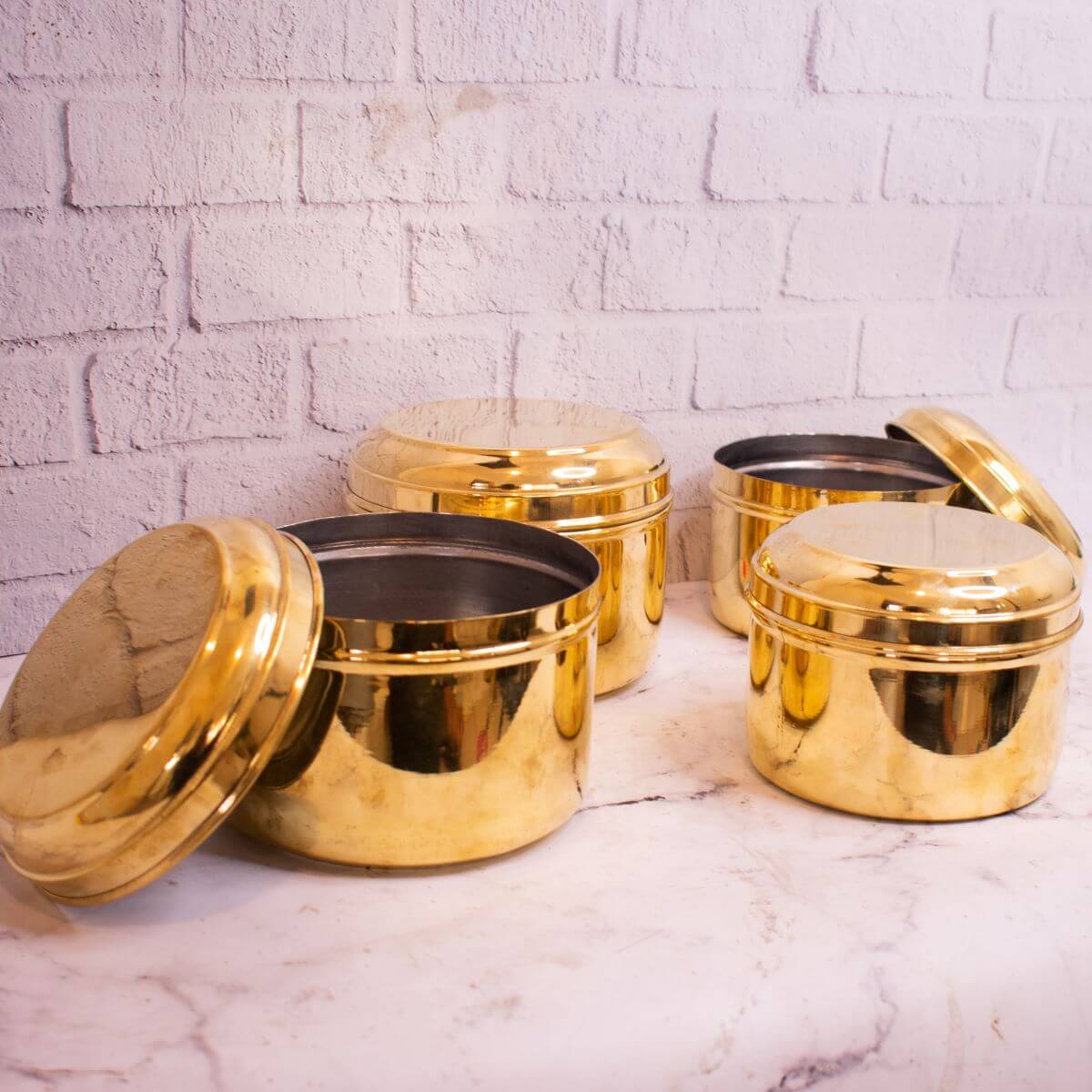 Brass Storage Tiffin Box Container-Set of 3-1-Zishta Traditional Storage