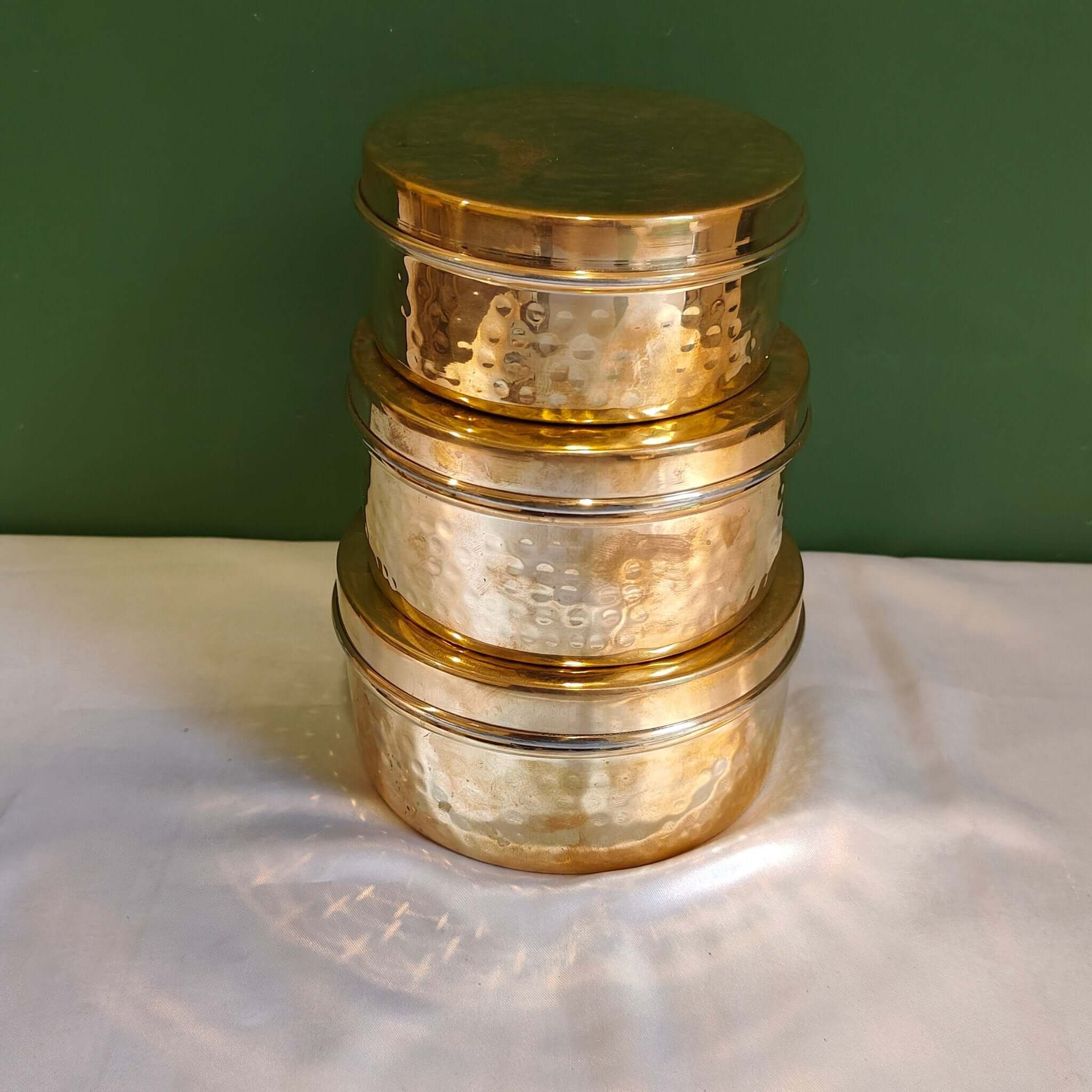 Brass storage Dabba Hammered - Combo Set of 3 Zishta