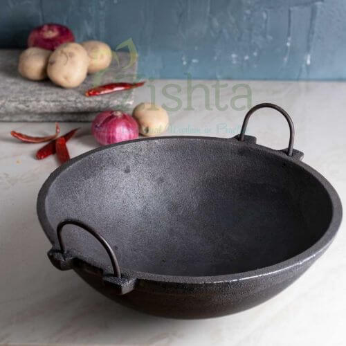 Breakfast Cast Iron Combo Large: Iron Dosa Tawa, Cast Iron Kadai & Paddu/Appe